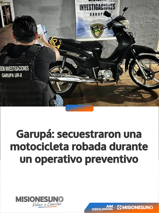 Garupá: secuestraron una motocicleta robada durante un operativo preventivo